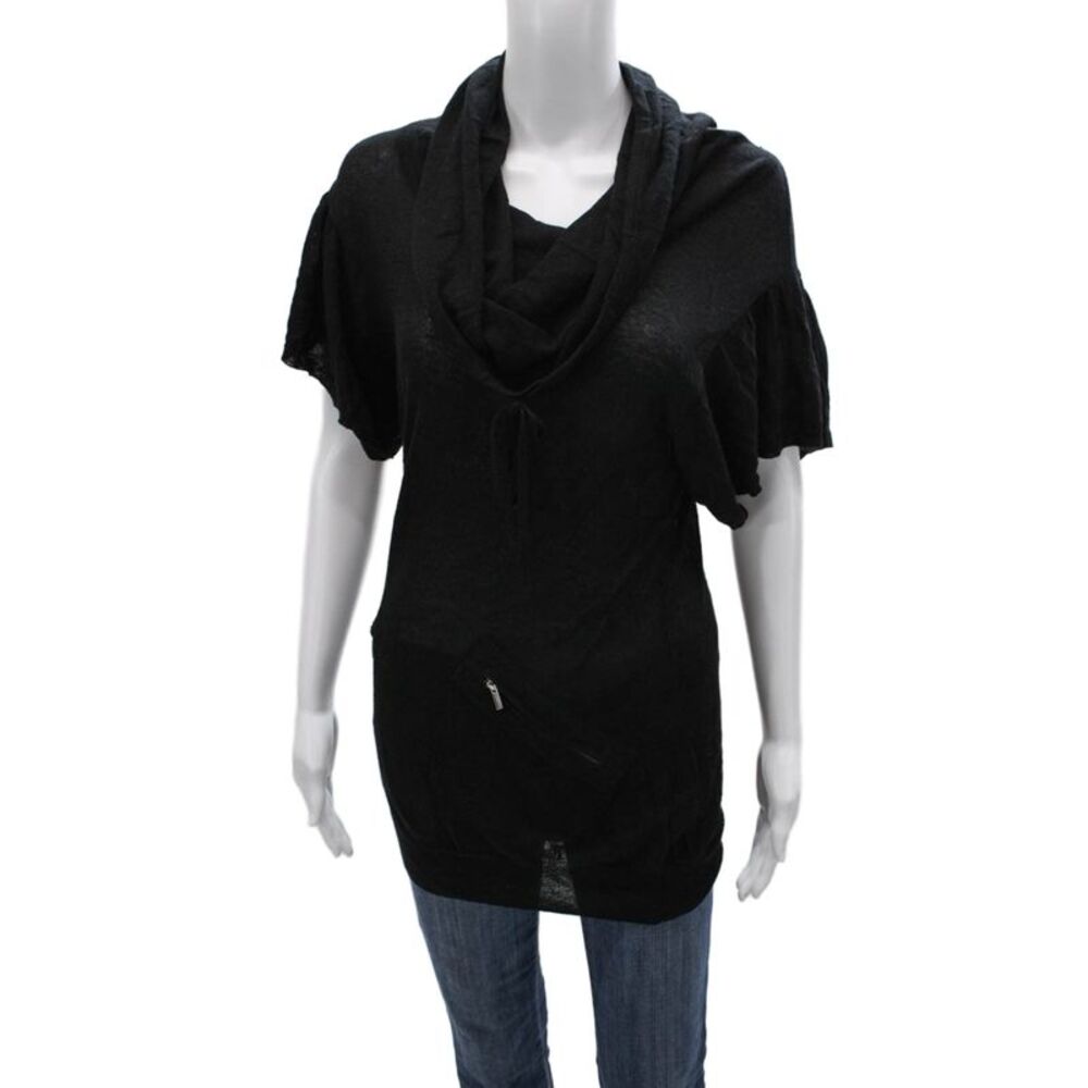 BCBG Max Azria Women Black Cowl Neck Short Sleeve Tunic Size S